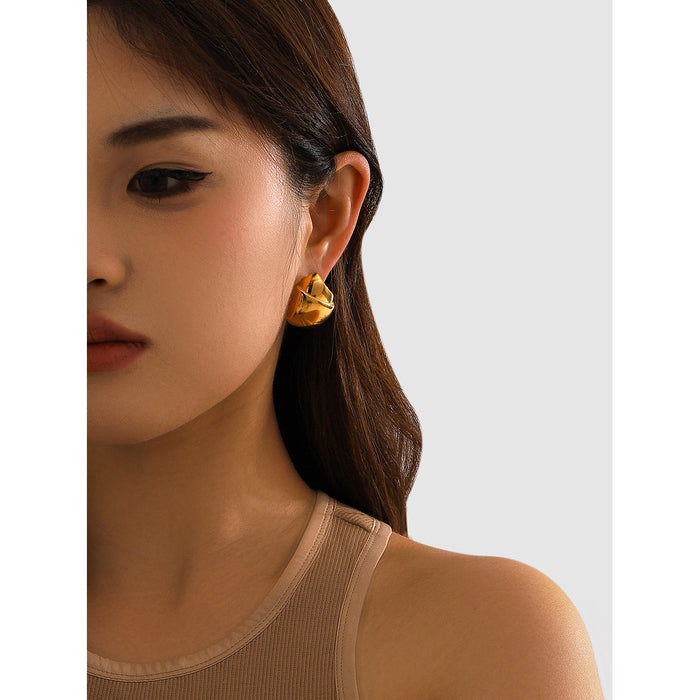 18K Gold Stainless Steel Hazelnut Earrings - Retro Melard Style Titanium Steel Studs