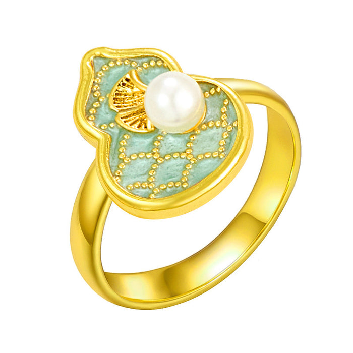 Wholesale natural imitation pearl painted oil petal gourd rings