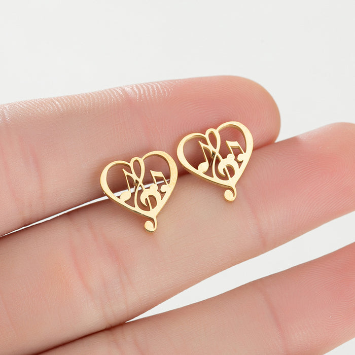 Love heart earrings, new geometric and simple music symbol stainless steel niche earrings from Europe and America