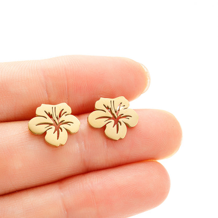 Flower earrings, cross-border new fashion temperament stainless steel hollow small fresh simple earrings wholesale