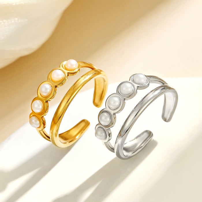 Wholesale titanium steel pearl open rings