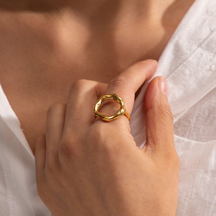 Adjustable 18K Gold Plated Stainless Steel Ring with Braided Detail