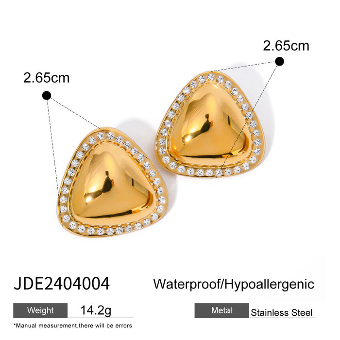 Pendientes triangulares con incrustaciones de circonitas regordetas de acero inoxidable chapado en oro de 18 quilates de diseñador: joyería exclusiva