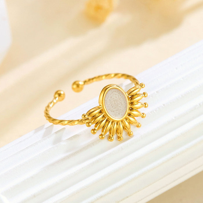 Wholesale stainless steel black and white enamel drip geometric sunflower open ring