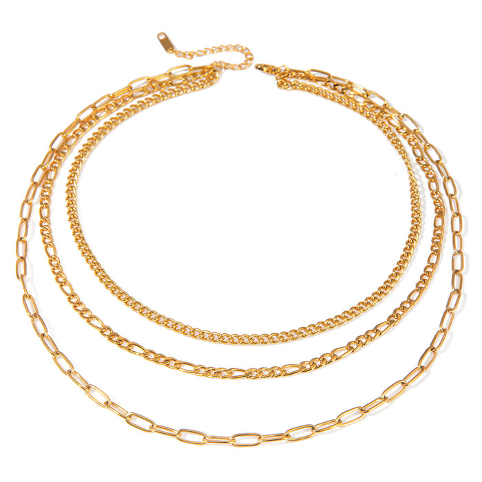 18K Gold-Plated Stainless Steel Triple Layer Clavicle Chain Necklace - Trendy Titanium Steel Jewelry