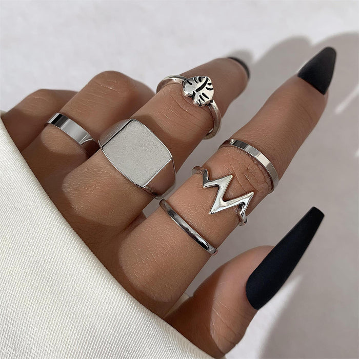 Bohemian Geometric ECG Leaf Ring 6-Piece Set