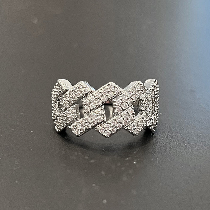 Anillo de circón hueco retorcido estilo hip-hop anillo de dedo índice de lujo para mujer