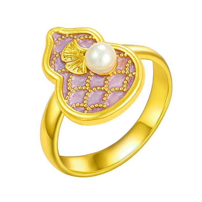 Wholesale natural imitation pearl painted oil petal gourd rings
