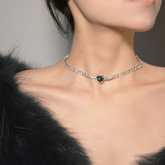 Heart Rhinestone Necklace - Dainty Single-Layer Choker for Women