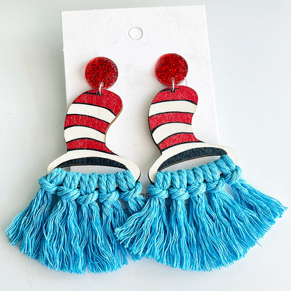 Bohemian Handwoven Tassel Fan-Shaped Earrings with a Reading Theme for Teachers