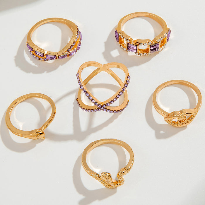 Fashionable Snake-Shaped Gold Ring Set with Geometric Cut-Outs – 6-Piece Collection