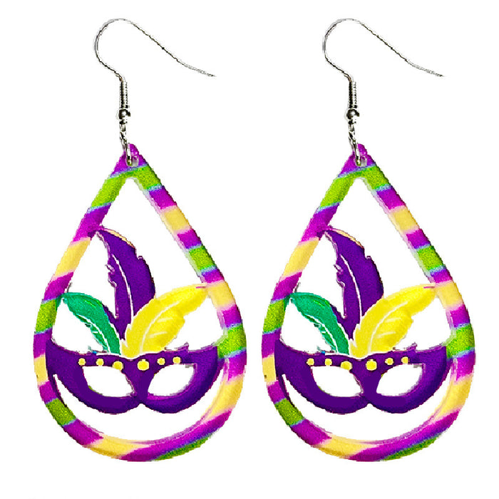 Pendientes de festival de colores de carnaval con diseño de lágrima de máscara exagerada brillante