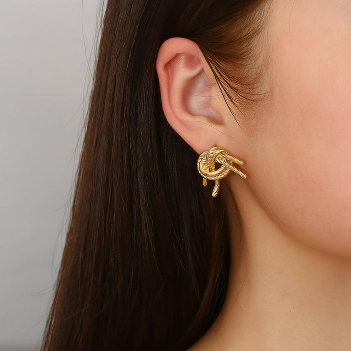 Wheat Ear Bow Earrings 18K Gold Retro Knotted Women's Earrings