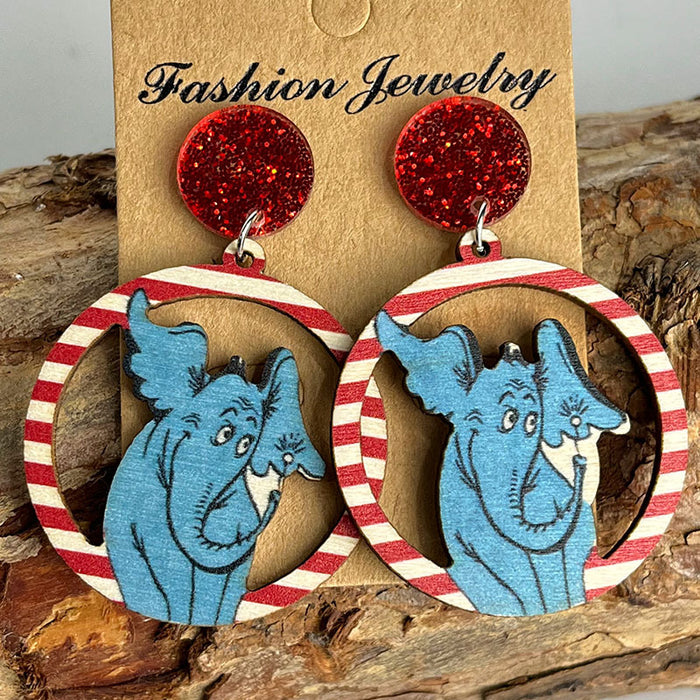 Wooden cartoon old man earrings