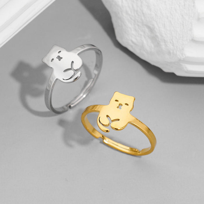 Childlike pet cat ring, simple open stainless steel ring wholesale