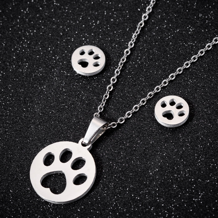 Conjunto de joyas de acero inoxidable con estampado de patas: joyas de animales sencillas y elegantes