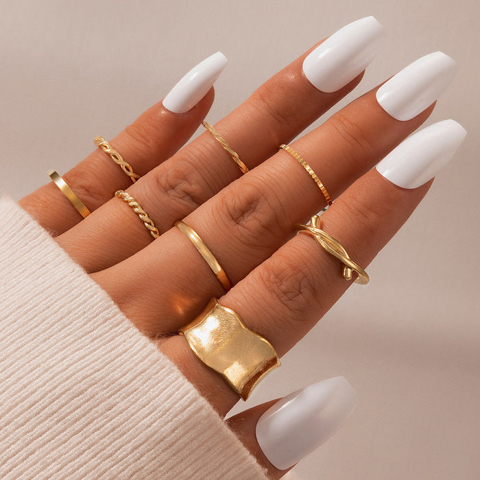 Creative cold style irregular wide edge ring 8-piece set