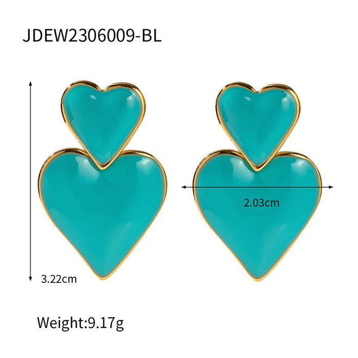 Trending European 18K Gold Plated Heart Enamel Pendant Earrings - Simple Fashion Jewelry for Women