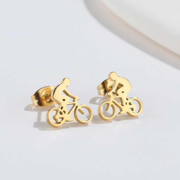 Bicycle Rider Stainless Steel Stud Earrings - Sporty and Fun Jewelry for Active Women