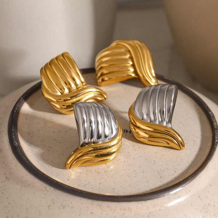 18K Gold Stainless Steel Twisted Wave Earrings - Unique Two-Tone Titanium Steel Jewelry