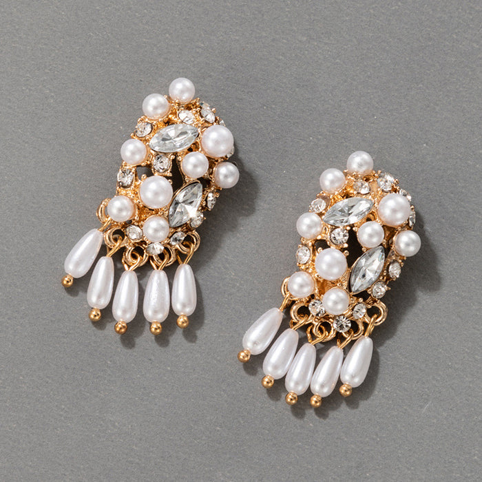 Baroque pearl tassel retro palace earrings