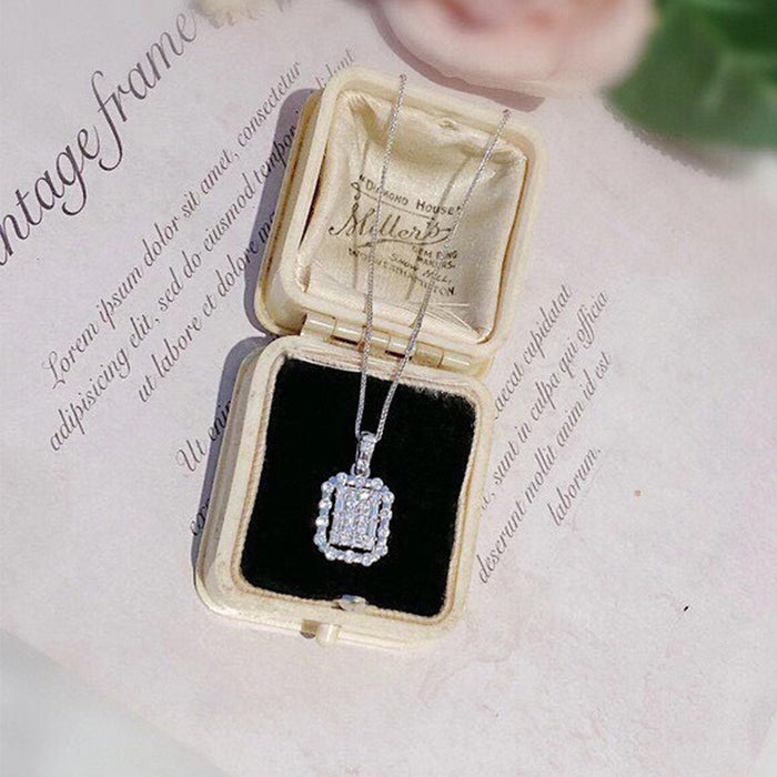 Hollow Square Diamond Pendant Women's Clavicle Necklace