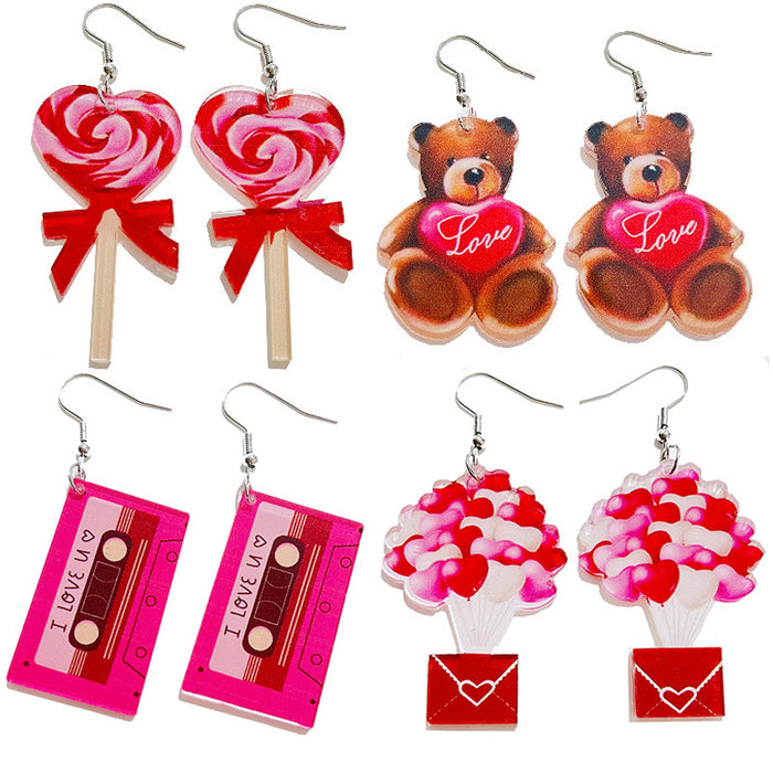 Valentine's Day Party Earrings with Candy, Cassette, and Panda Designs