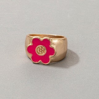 Candy Color Flower Oil Drop Geometric Ring