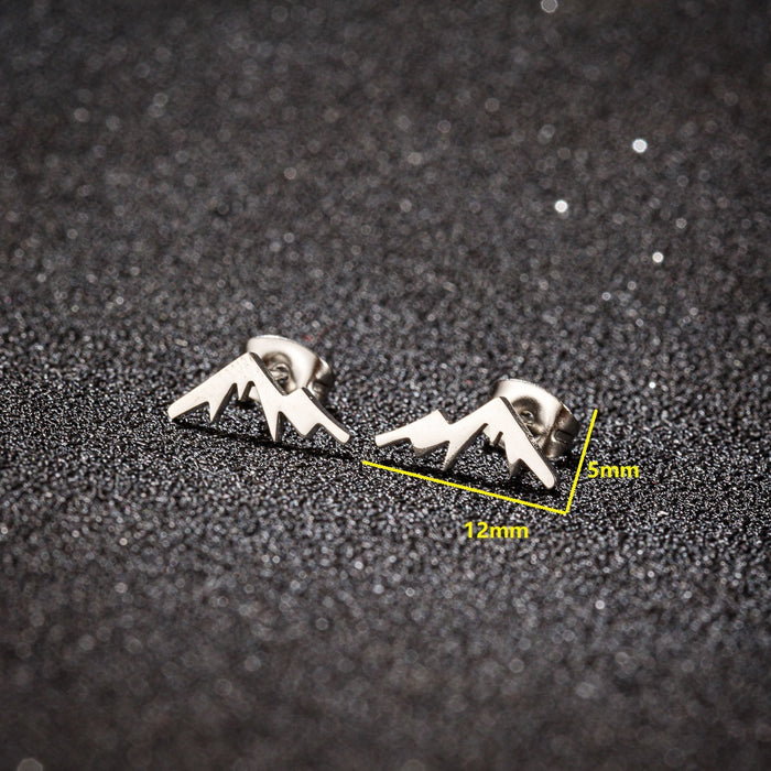 Snow mountain peak earrings, retro forest style small fresh stainless steel mini Korean version student fashion earrings wholesale