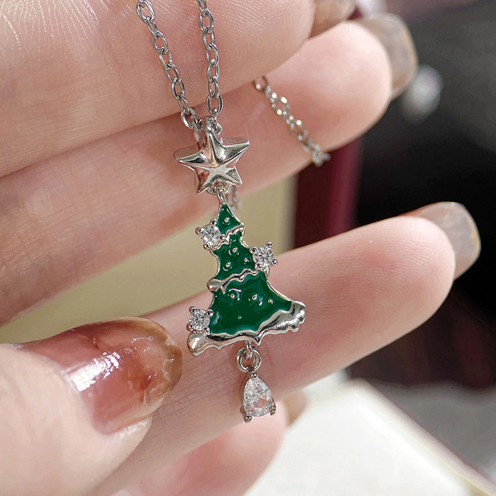 Christmas Tree Teardrop Star Pendant Necklace
