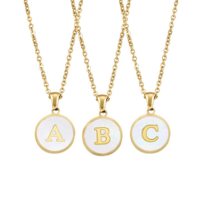 Round shell letter necklace, 18K stainless steel clavicle chain wholesale