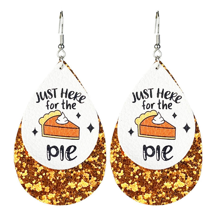 Double Layer Leather Glitter Earrings with Pumpkin Pie and Coffee Design