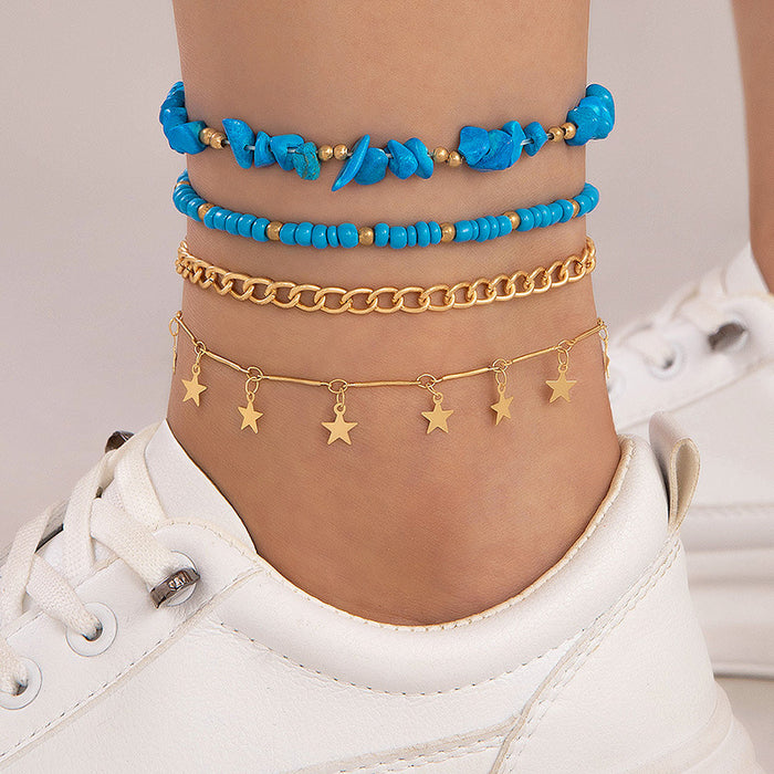 Minimalist Multi-Layered Heart Anklet Set – Rhinestones for a Trendy Fashion Look