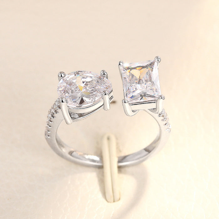 Zircon teardrop geometric open ring for women fashion niche