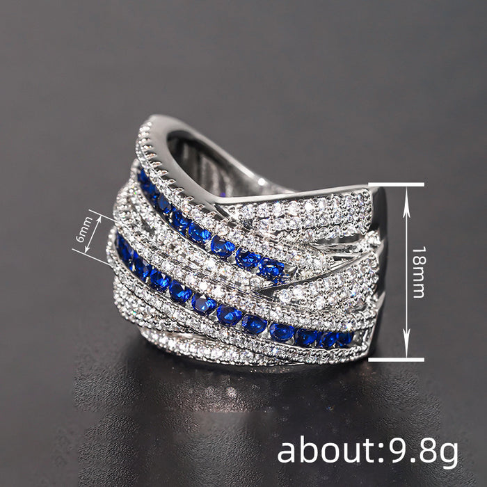 Women's multi-layered palace-style ring inlaid with shiny lines