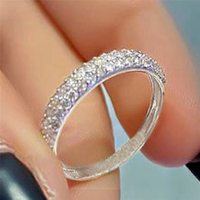 Full diamond three-row zircon couple ring design stacking ring