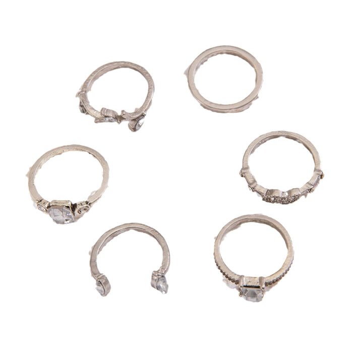 Unique Design Luxe Diamond Leaf Ring Set – Geometric Water Drop Rings, 6-Piece Collection