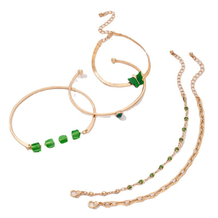 Juego de pulseras de piedras preciosas con forma de mariposa verde: cadena con bloques de colores y joyas con cuentas