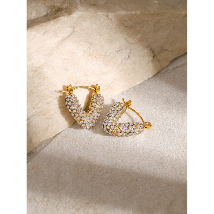 18K Gold Plated Stainless Steel Hollow Basket Zircon Earrings - High-End Design with Pearl Accent