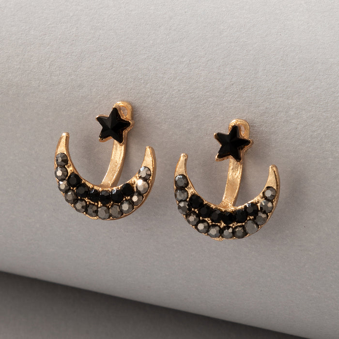 Black diamond star moon earrings geometric crescent earrings