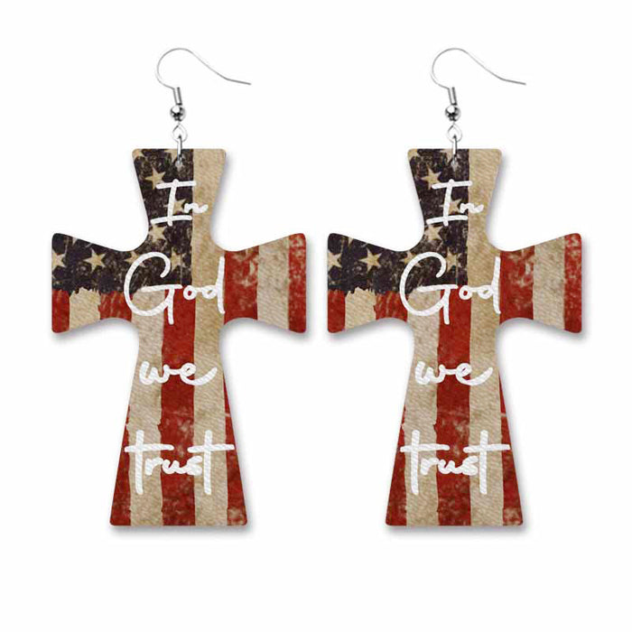 American Flag Sunflower Leather Earrings for Independence Day