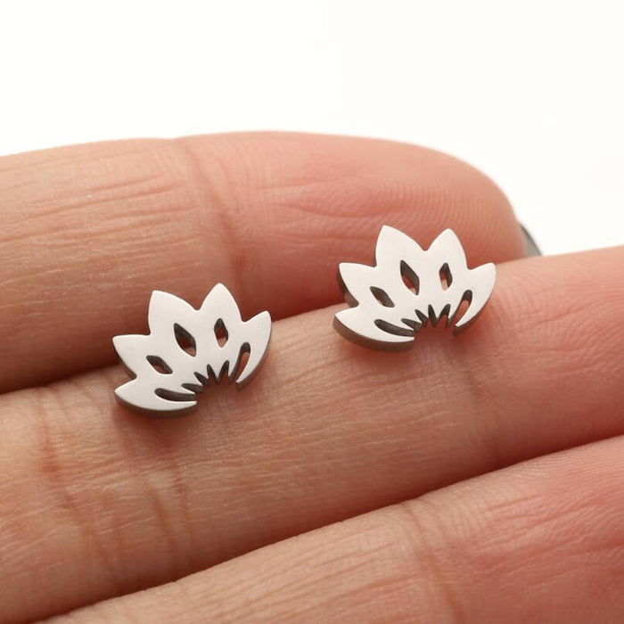 Lotus Flower Hollow Stainless Steel Stud Earrings - Simple and Elegant Floral Jewelry