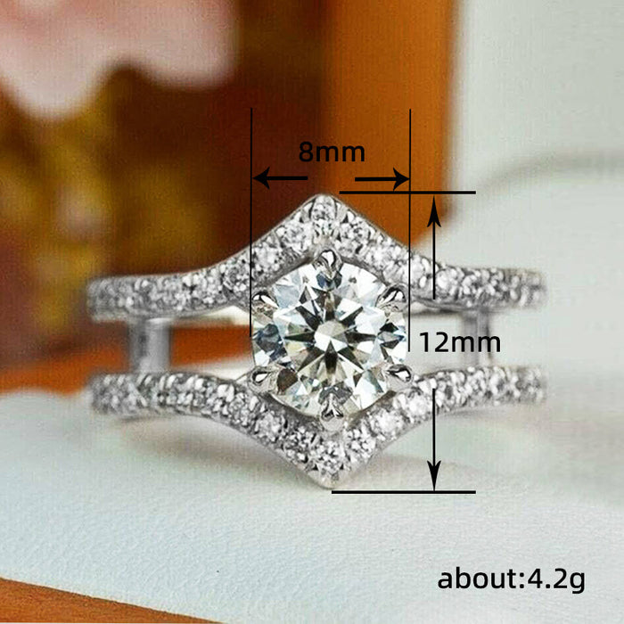 Sparkling Four-claw Princess Crown V-shaped Ring