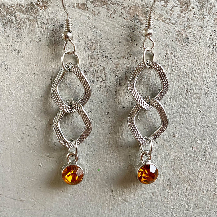 Minimalist Geometric Metal Earrings with Colorful Zircon Pendant - wallojewerly 