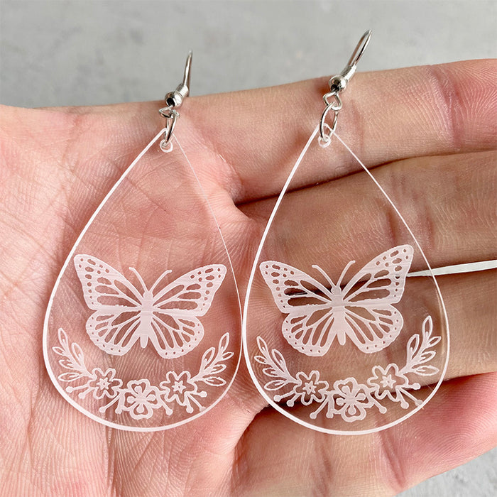 Transparent Acrylic Water Drop Bee Butterfly Earrings - wallojewerly 