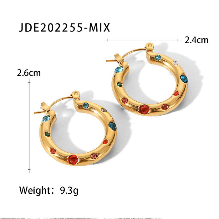 New Titanium Steel Hoop Earrings - 18K Gold Stainless Steel Pearl Zircon Earrings