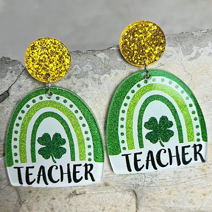 St. Patrick's Day Earrings with Shiny Clover, Beer, and Rainbow Designs