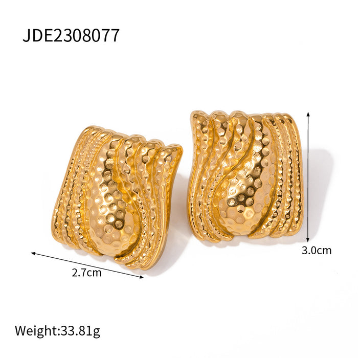 High-End Design 18K Gold Plated Square Textured Stud Earrings - Fashionable Jewelry