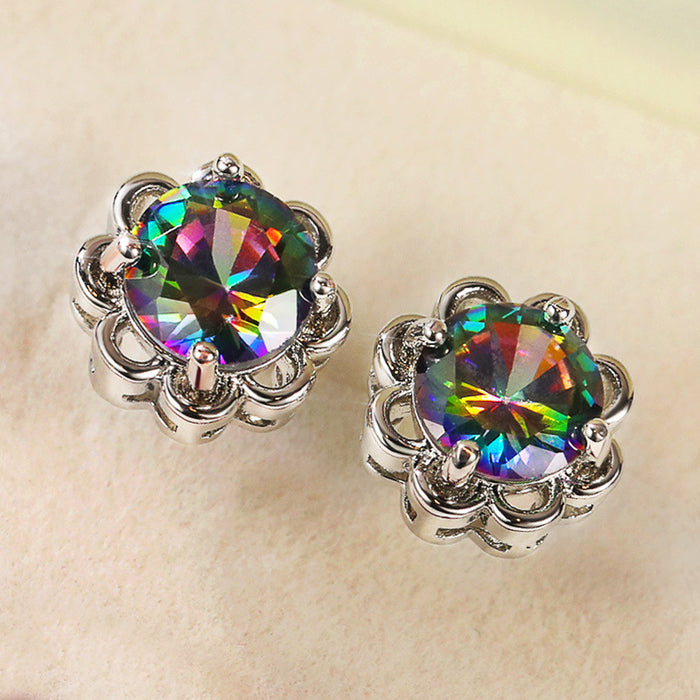 Colored diamond flower zircon earrings for women white gold plated earrings