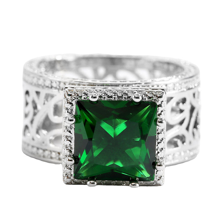 Zircon square micro-inlaid zircon ring for women elegant design